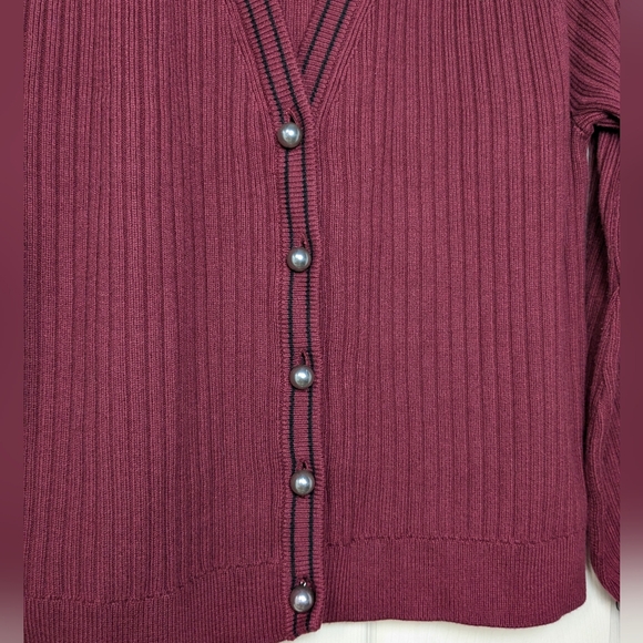 Talbots Burgundy Ribbed Cardigan Sweater - Picture 2 of 8